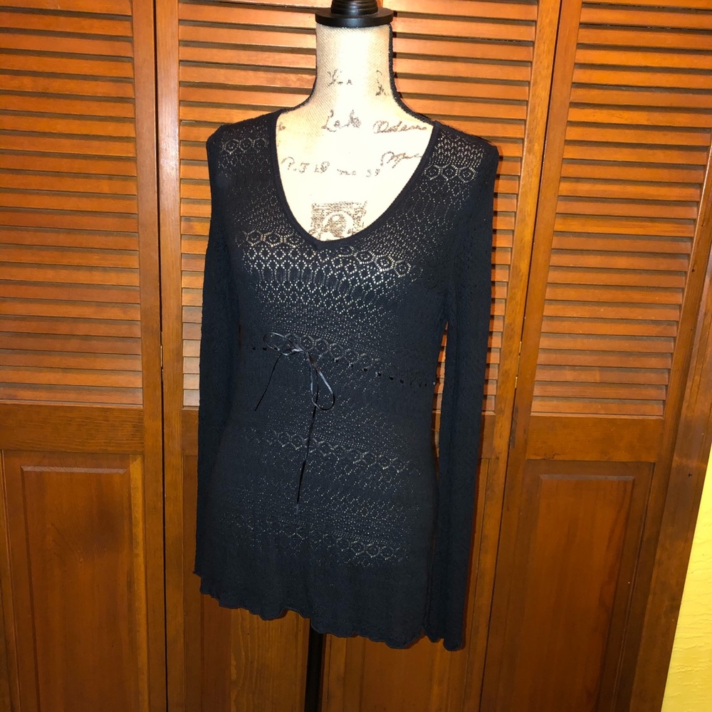 Black V Neck Sweater with Bell Sleeves